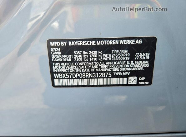 WBX57DP08RN312875 2024 BMW X3 Blue VIN კოდის სტიკერის ხედი