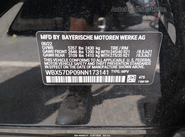 WBX57DP09NN173141 2022 BMW X3 Black Engine compartment view