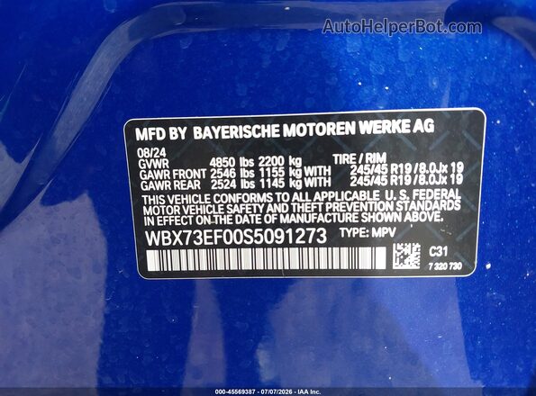 WBX73EF00S5091273 2025 BMW X1 Blue ძრავის განყოფილების ხედი