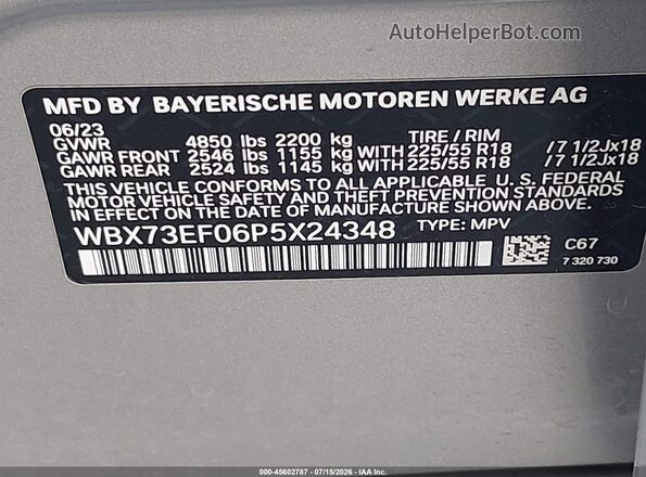 WBX73EF06P5X24348 2023 BMW X1 Gray Vista del compartimento del motor