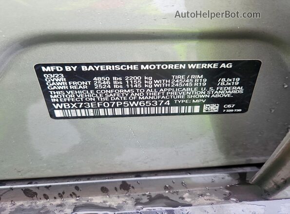 WBX73EF07P5W65374 2023 BMW X1 Silver Vista de la etiqueta del VIN