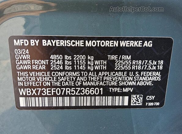 WBX73EF07R5Z36601 2024 BMW X1 Teal Вид підкапотного простору
