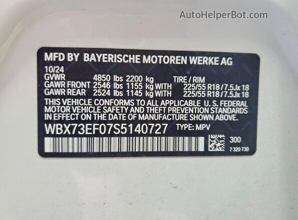 WBX73EF07S5140727 2025 BMW X1 White Vista del compartimento del motor