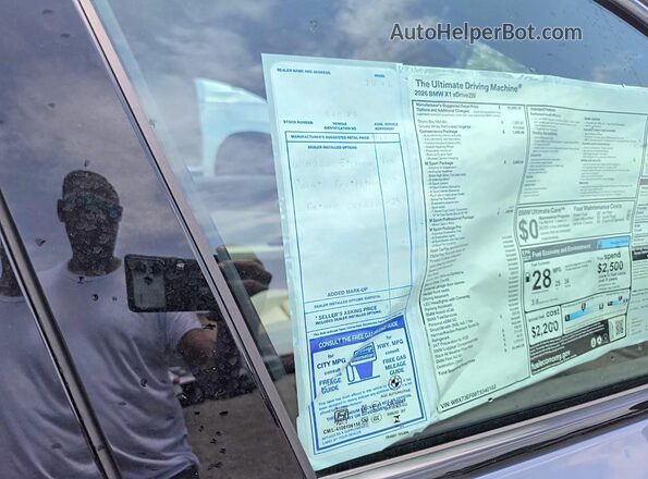 WBX73EF08T5540183 2026 BMW X1 Blue VIN კოდის სტიკერის ხედი