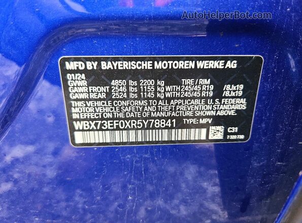 WBX73EF0XR5Y78841 2024 BMW X1 Blue VIN კოდის სტიკერის ხედი