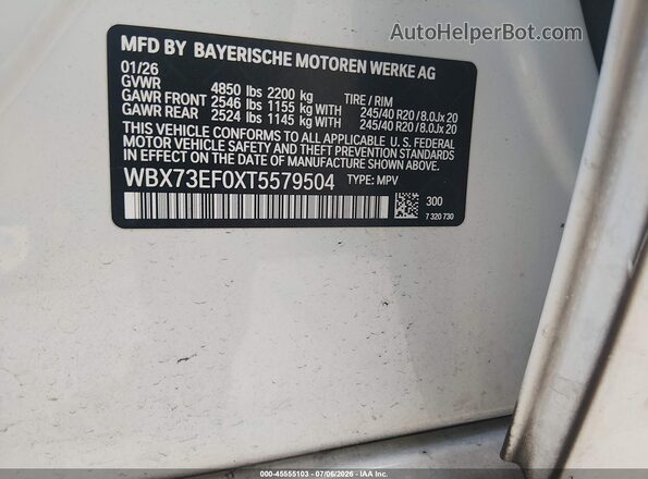WBX73EF0XT5579504 2026 BMW X1 White Вид підкапотного простору