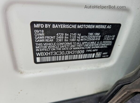 WBXHT3C30J3H31809 2018 BMW X1 White Շարժիչի բաժամունքի տեսք