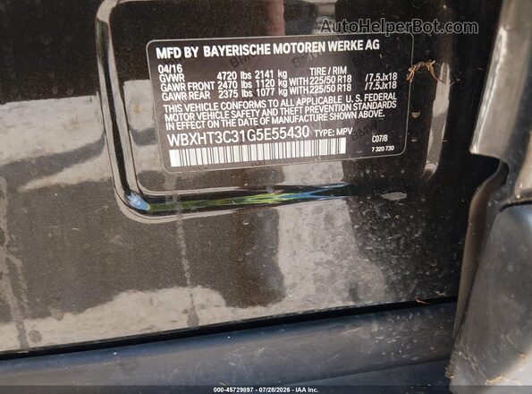 WBXHT3C31G5E55430 2016 BMW X1 Black ძრავის განყოფილების ხედი