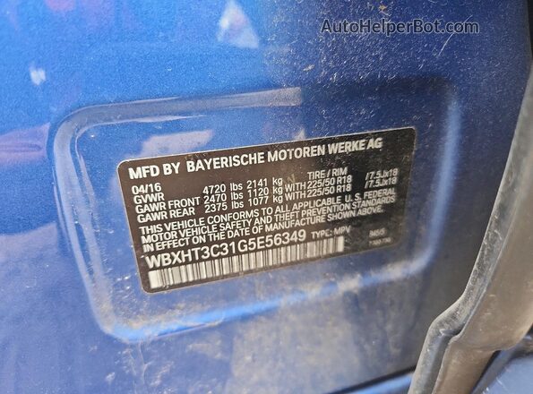 WBXHT3C31G5E56349 2016 BMW X1 Blue Vista del compartimento del motor