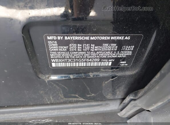 WBXHT3C31G5F64289 2016 BMW X1 Black Շարժիչի բաժամունքի տեսք