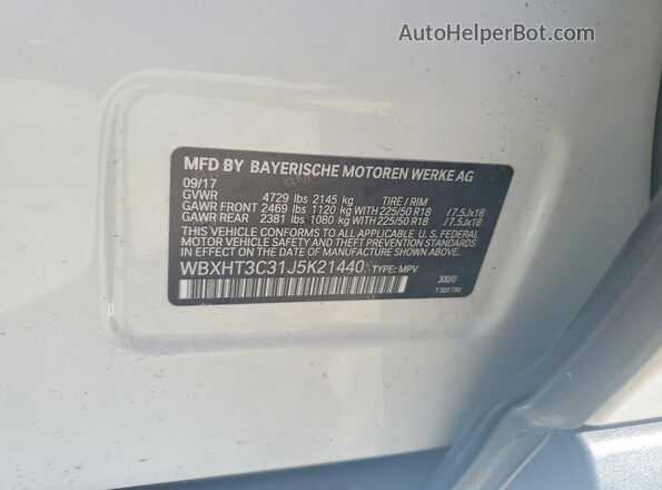 WBXHT3C31J5K21440 2018 BMW X1 White Вид підкапотного простору