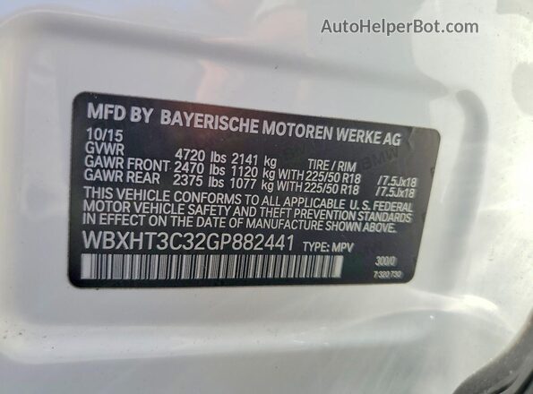 WBXHT3C32GP882441 2016 BMW X1 Белый Вид наклейки с VIN-кодом