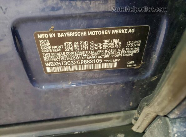 WBXHT3C32GP883105 2016 BMW X1 Blue Vista de la etiqueta del VIN