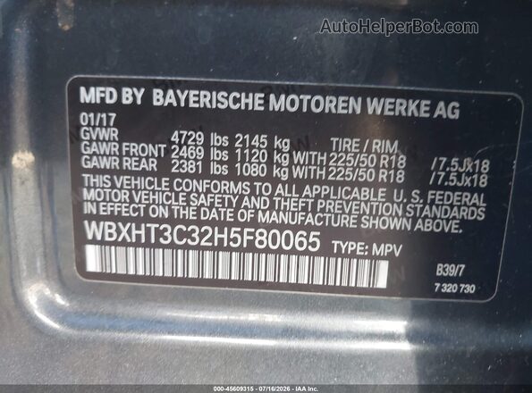 WBXHT3C32H5F80065 2017 BMW X1 Gray ძრავის განყოფილების ხედი