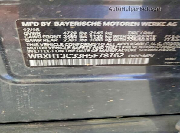 WBXHT3C33H5F78762 2017 BMW X1 Gray Widok naklejki z numerem VIN
