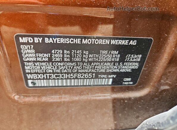 WBXHT3C33H5F82651 2017 BMW X1 Коричневый Вид наклейки с VIN-кодом