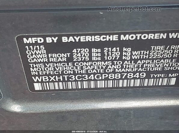 WBXHT3C34GP887849 2016 BMW X1 Black Engine compartment view