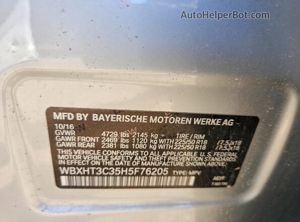 WBXHT3C35H5F76205 2017 BMW X1 Silver ძრავის განყოფილების ხედი