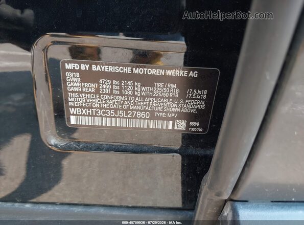 WBXHT3C35J5L27860 2018 BMW X1 Черный Вид подкапотного пространства