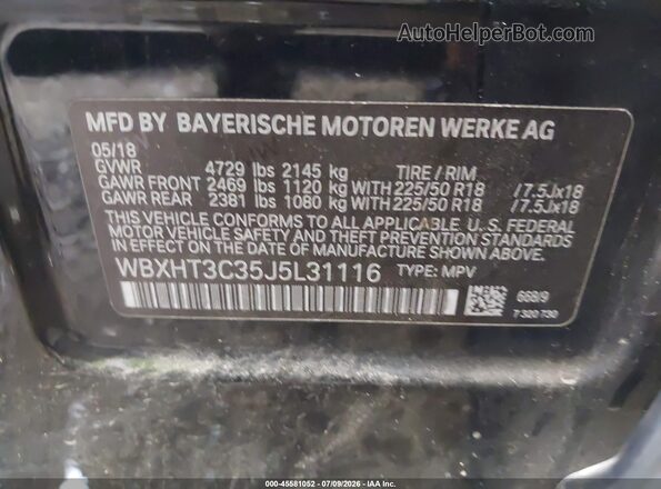 WBXHT3C35J5L31116 2018 BMW X1 Black Вид підкапотного простору
