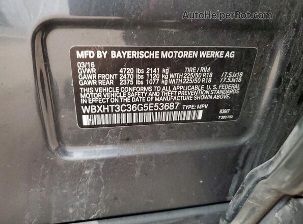 WBXHT3C36G5E53687 2016 BMW X1 Charcoal Вид наклейки з VIN-кодом