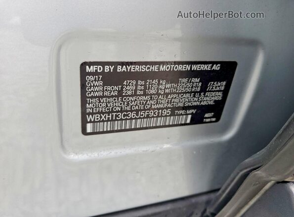WBXHT3C36J5F93195 2018 BMW X1 Silver Սալոնի 360 աստիճան տեսք