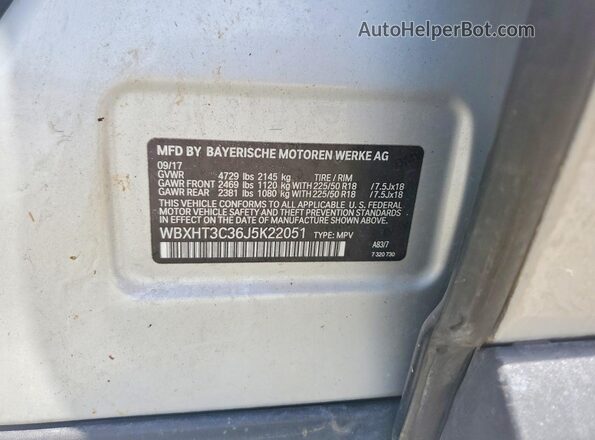 WBXHT3C36J5K22051 2018 BMW X1 Silver VIN კოდის სტიკერის ხედი