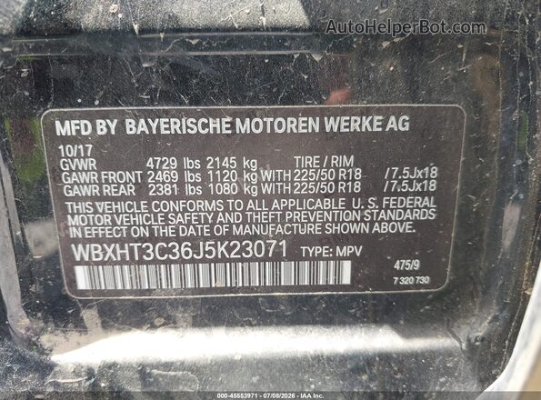 WBXHT3C36J5K23071 2018 BMW X1 Black Вид підкапотного простору