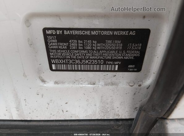 WBXHT3C36J5K23510 2018 BMW X1 White Engine compartment view