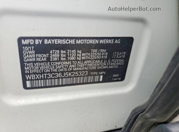 WBXHT3C36J5K25323 2018 BMW X1 White Widok naklejki z numerem VIN