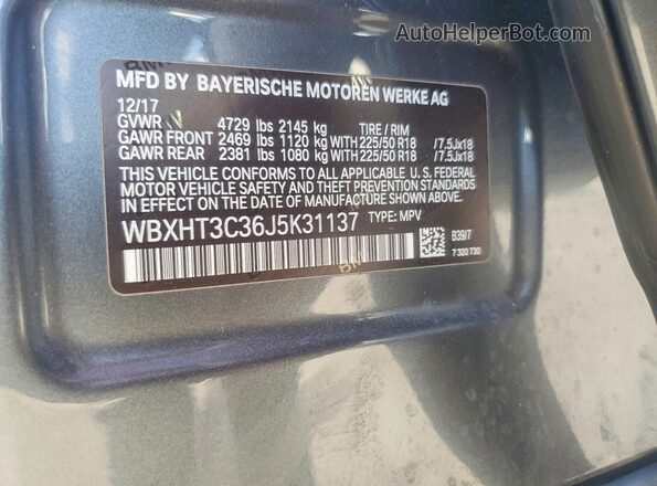 WBXHT3C36J5K31137 2018 BMW X1 Black Widok naklejki z numerem VIN