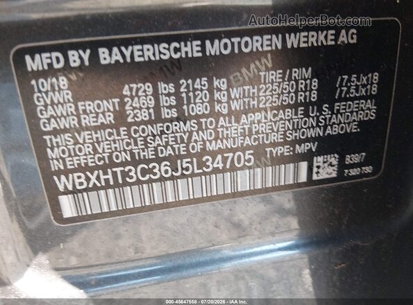 WBXHT3C36J5L34705 2018 BMW X1 Gray Widok komory silnika