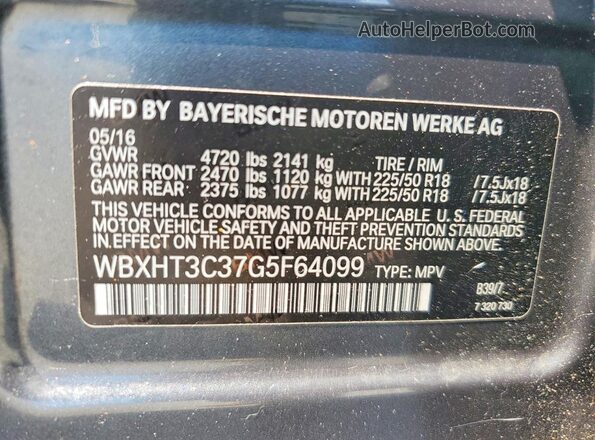 WBXHT3C37G5F64099 2016 BMW X1 Gray Vista interior de 360 grados