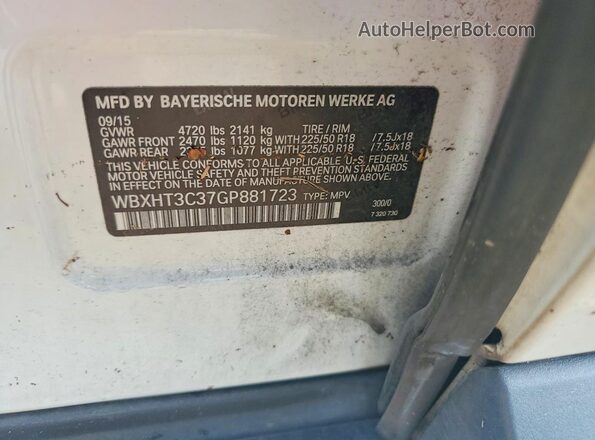 WBXHT3C37GP881723 2016 BMW X1 Белый Вид наклейки с VIN-кодом