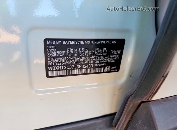 WBXHT3C37J3H33430 2018 BMW X1 Белый Панорамный вид салона 360°