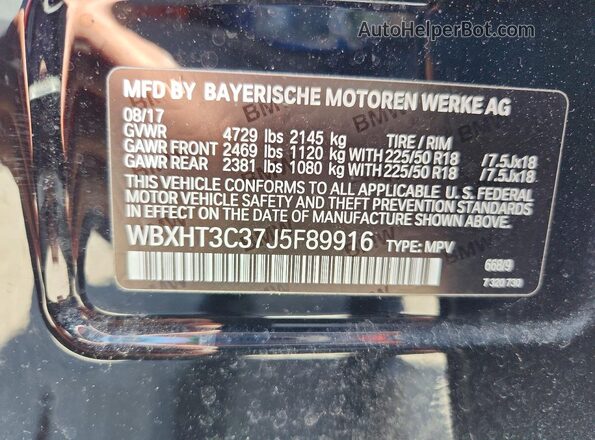 WBXHT3C37J5F89916 2018 BMW X1 Black VIN կոդի պիտակի տեսք