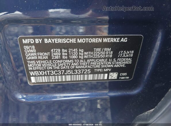WBXHT3C37J5L33725 2018 BMW X1 Синий Вид подкапотного пространства