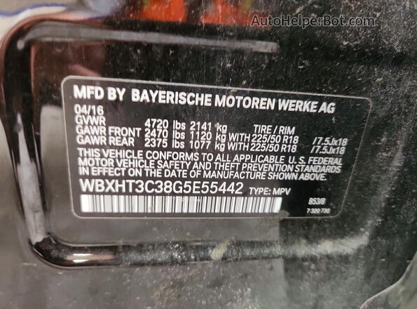 WBXHT3C38G5E55442 2016 BMW X1 Black VIN კოდის სტიკერის ხედი