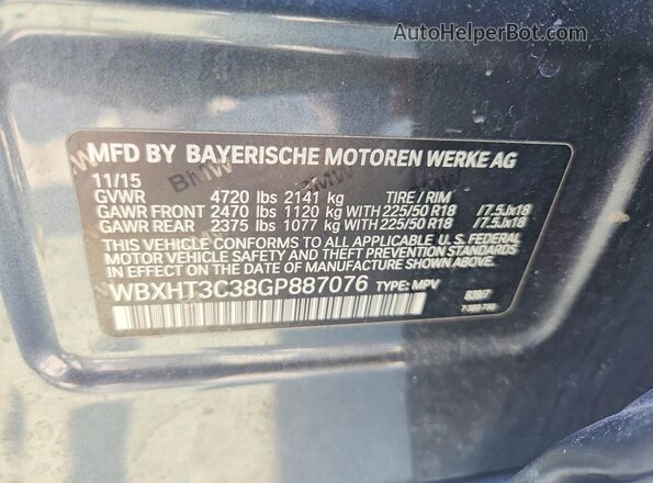WBXHT3C38GP887076 2016 BMW X1 Gray Widok naklejki z numerem VIN
