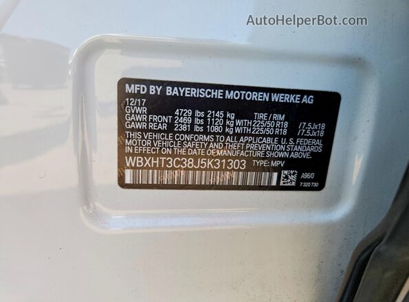 WBXHT3C38J5K31303 2018 BMW X1 White Вид наклейки з VIN-кодом