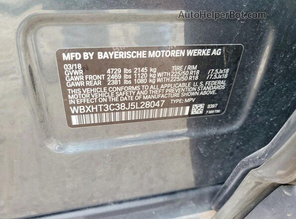 WBXHT3C38J5L28047 2018 BMW X1 Gray Вид підкапотного простору