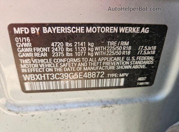WBXHT3C39G5E48872 2016 BMW X1 Silver Սալոնի 360 աստիճան տեսք