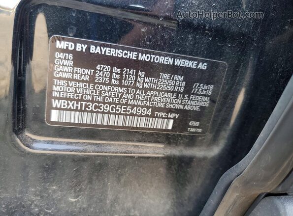 WBXHT3C39G5E54994 2016 BMW X1 Black Engine compartment view