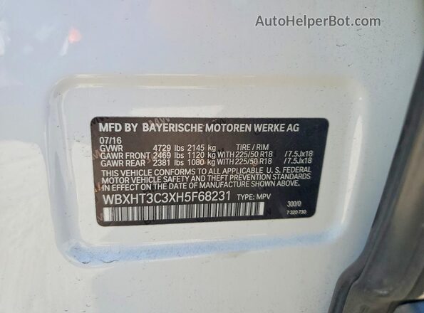 WBXHT3C3XH5F68231 2017 BMW X1 White Vista de la etiqueta del VIN