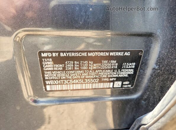 WBXHT3C54K5L35502 2019 BMW X1 Gray Շարժիչի բաժամունքի տեսք