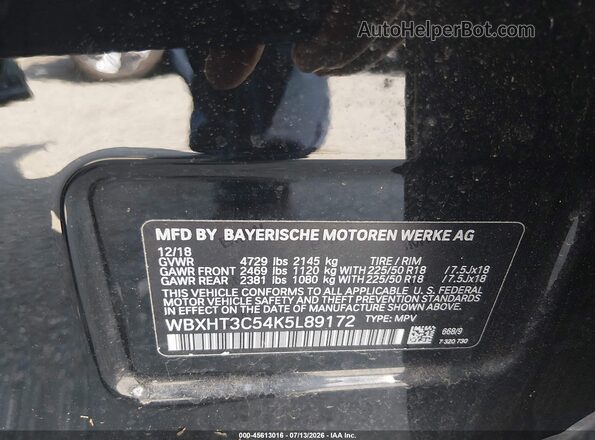WBXHT3C54K5L89172 2019 BMW X1 Black Widok komory silnika
