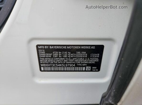 WBXHT3C54K5L97904 2019 BMW X1 White VIN կոդի պիտակի տեսք