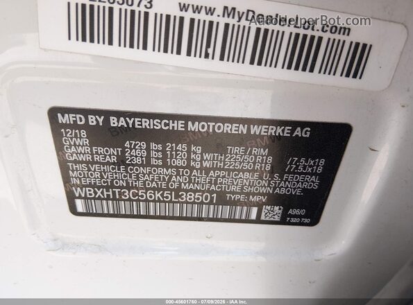 WBXHT3C56K5L38501 2019 BMW X1 White Շարժիչի բաժամունքի տեսք