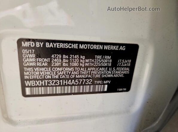 WBXHT3Z31H4A57732 2017 BMW X1 Белый Панорамный вид салона 360°