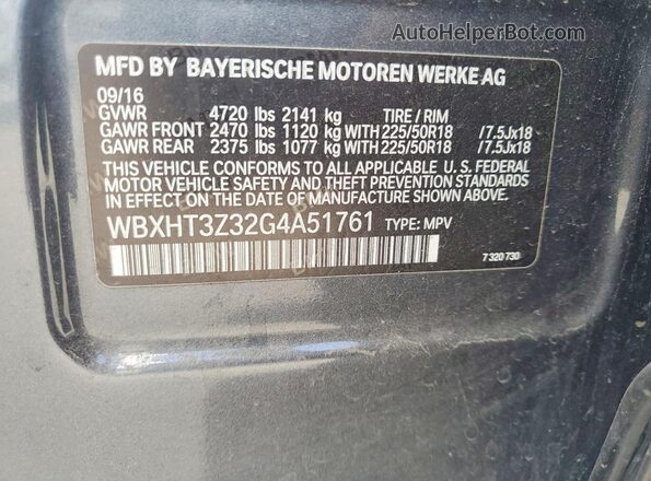 WBXHT3Z32G4A51761 2016 BMW X1 Gray Շարժիչի բաժամունքի տեսք